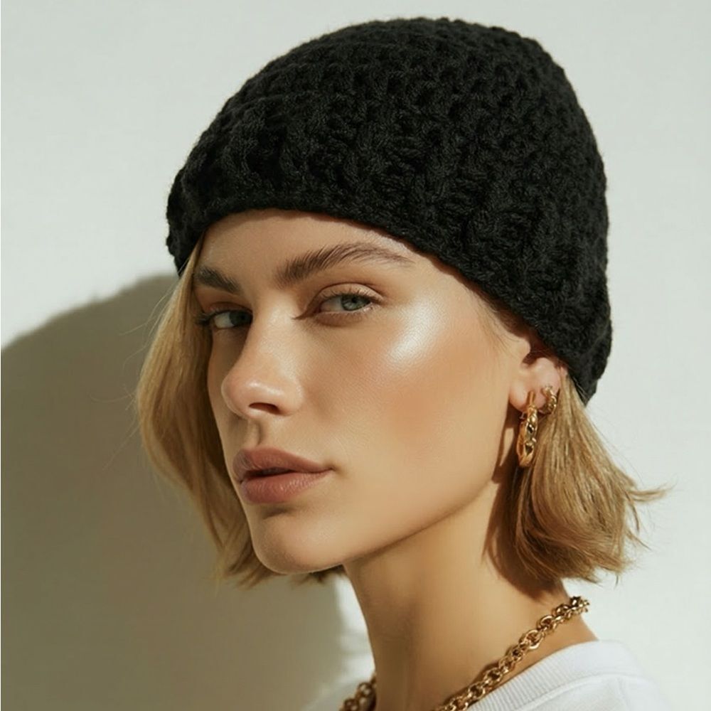 NWOT Unisex Handmade Crochet Beanie Hat - Black